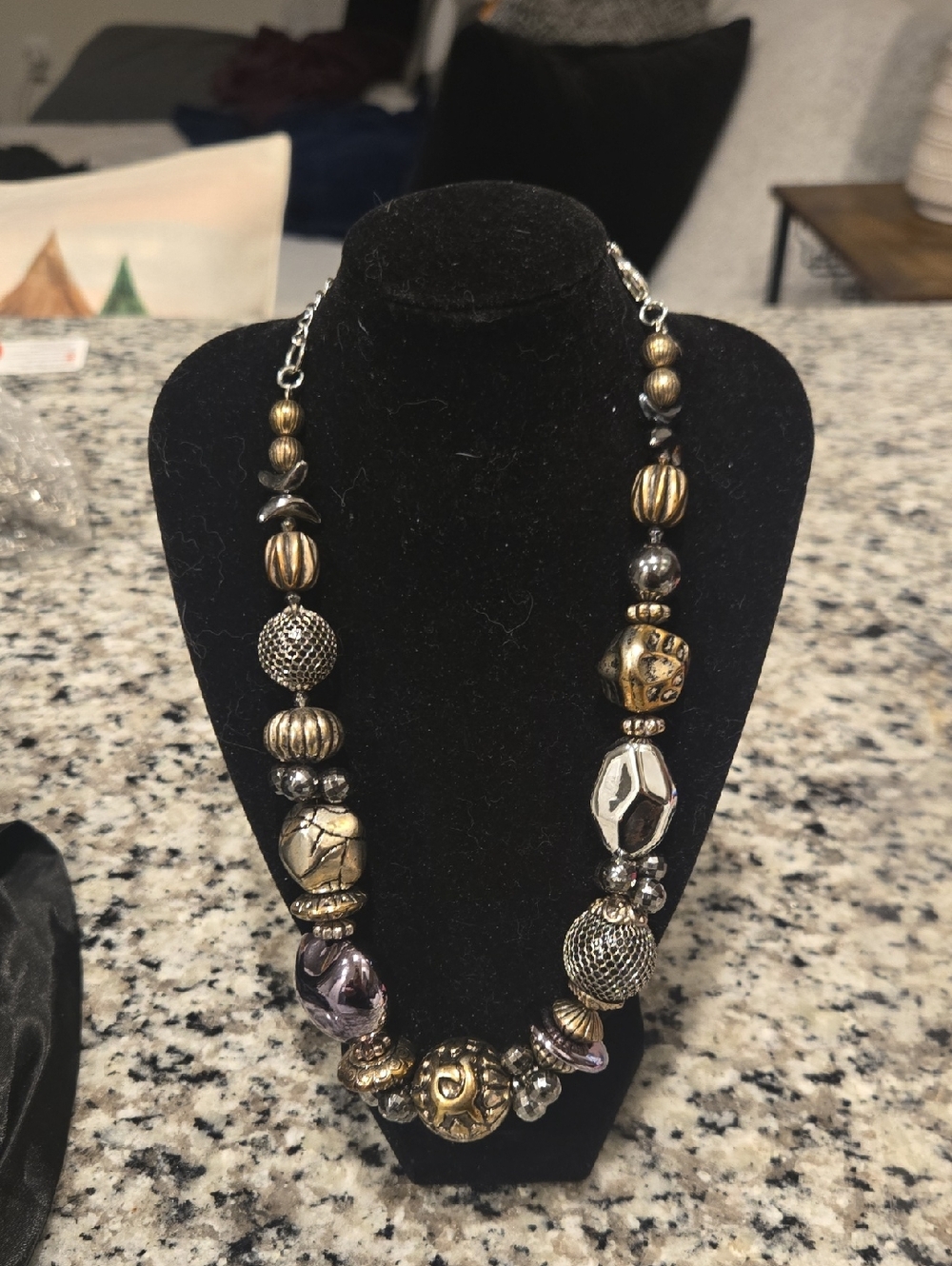 Mixed Metal Beaded Statement Necklace in Gold and Silver